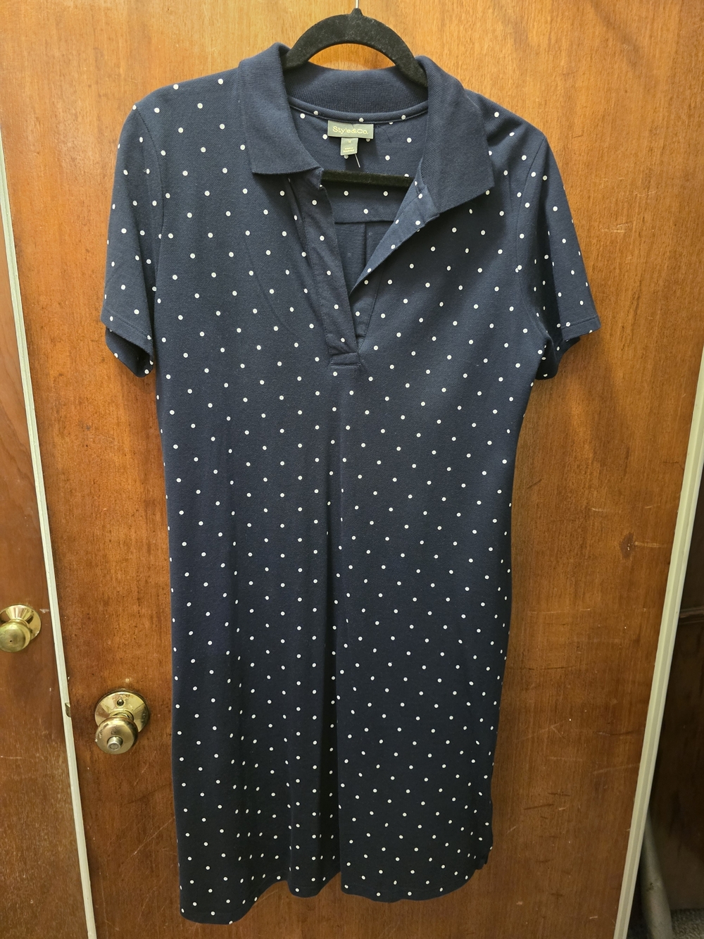Style & Co. Navy Blue Polo Dress with White Polka Dots